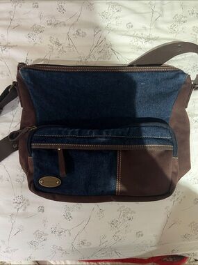 Ninewest Denim and Brown Canvas Shoulder Bag for Women